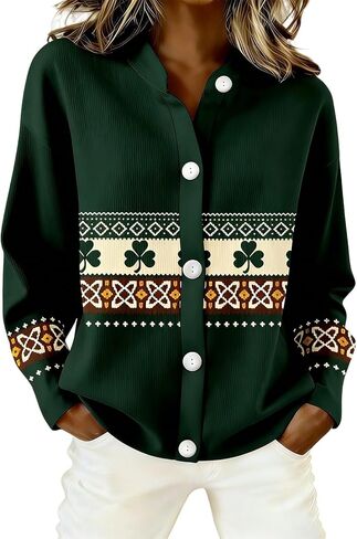 St Patricks Day Sweater Women 2026 Irish Casual Long Sleeve Button Down Shamrock Shirts Cardigan Holiday Outfits in Saudi Arabia