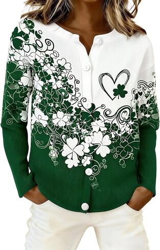 St Patricks Day Sweater Women 2026 Irish Casual Long Sleeve Button Down Shamrock Shirts Cardigan Holiday Outfits in Saudi Arabia