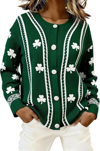 St Patricks Day Sweater Women 2026 Irish Casual Long Sleeve Button Down Shamrock Shirts Cardigan Holiday Outfits in Saudi Arabia