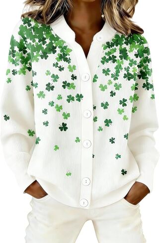 St Patricks Day Sweater Women 2026 Irish Casual Long Sleeve Button Down Shamrock Shirts Cardigan Holiday Outfits in Saudi Arabia