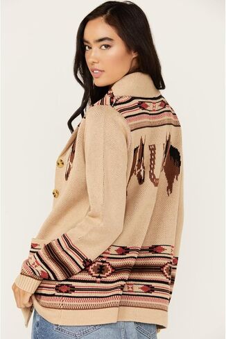 Cotton Women's and Rye Horse Motif Print Cardigan - CRK511T Medium US Tan in Saudi Arabia