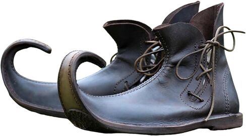Medieval Poulaines Shoes, Brown Leather Shoes with Curved Point Renaissance Boots in Saudi Arabia