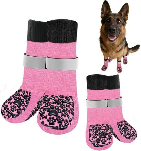 Dog Socks to Prevent Licking Paws, Anti Slip Dog Boots & Paw Protectors for Hardwood Floors, Toe Grips for Small Medium Large Senior Dogs, Dog Shoes for Hot/Cold Pavement(Black Bone,L) in Saudi Arabia