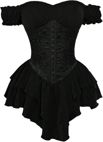 WDIRARA Women's Off Shoulder Layered Ruffle Corset Dress Gothic Short Sleeve Bustier Mini Dresses in Saudi Arabia