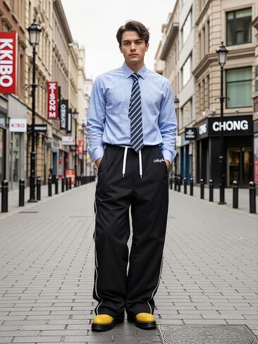 Men's Summer Retro Loose Straight-Leg Track Pants for Casual Outings, Daily Styling, Urban Errands, Cool Evening Walks in Saudi Arabia