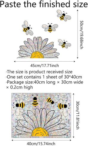 ملصقات نافذة على شكل نحلة عباد الشمس على الوجهين، ملصقات ثابتة للربيع والصيف مع تأثير منشور قوس قزح، شارات زجاجية قابلة لإعادة الاستخدام للمنزل والمكتب والمدرسة وديكور نافذة المرآة in Kuwait