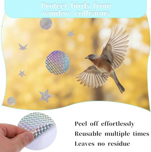 20 PCS Circle Bird Window Strike Prevention, Rainbow Reflective Anti-Collision Window Stickers for Birds, Round Birds Strike Prevention for Windows, Stop Bird from Hitting Windows in Saudi Arabia