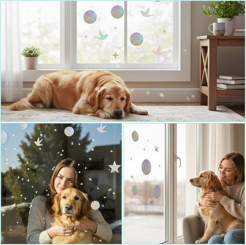 20 PCS Circle Bird Window Strike Prevention, Rainbow Reflective Anti-Collision Window Stickers for Birds, Round Birds Strike Prevention for Windows, Stop Bird from Hitting Windows in Saudi Arabia