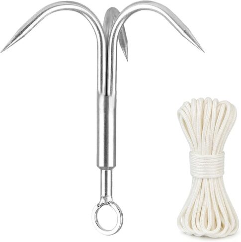 Gaff Hook, Grappling Hook with Rope, Stainless Steel 3-Claw Grapple Hook in Kuwait