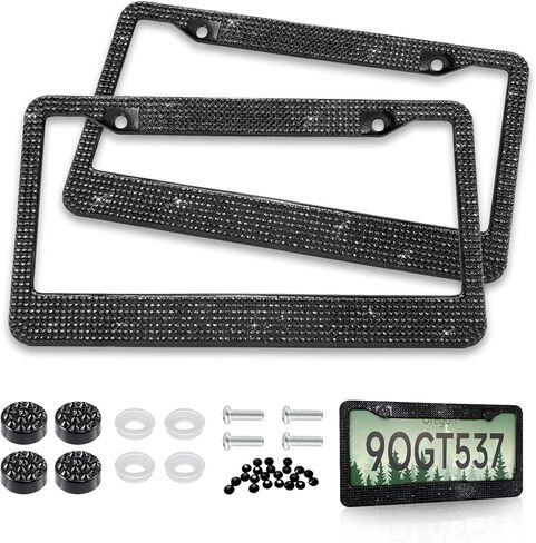 Black Bling License Plate Frames for Women, 2 Pack Stainless Steel Rhinestone License Plate Holder, Sparkly Diamond Glitter Bedazzled in Saudi Arabia