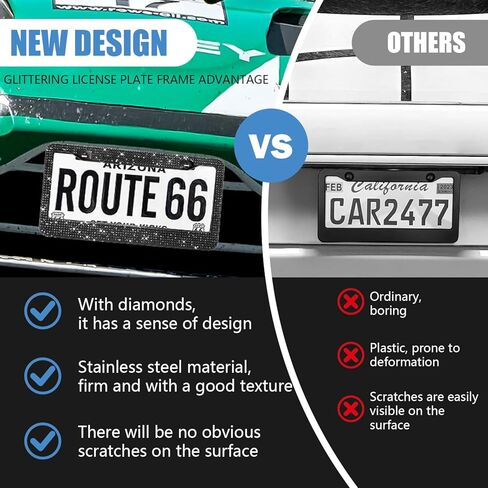 Black Bling License Plate Frames for Women, 2 Pack Stainless Steel Rhinestone License Plate Holder, Sparkly Diamond Glitter Bedazzled in Saudi Arabia
