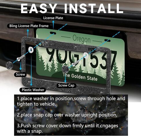 Black Bling License Plate Frames for Women, 2 Pack Stainless Steel Rhinestone License Plate Holder, Sparkly Diamond Glitter Bedazzled in Saudi Arabia