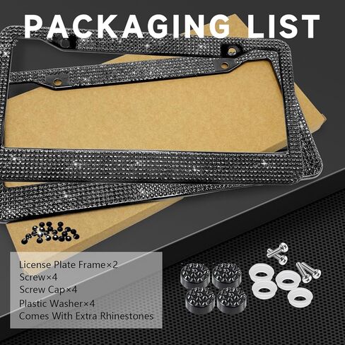 Black Bling License Plate Frames for Women, 2 Pack Stainless Steel Rhinestone License Plate Holder, Sparkly Diamond Glitter Bedazzled in Saudi Arabia