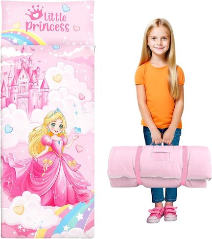 Toddler Nap Mat Kids Sleeping Bag 59‘’×24‘’, Soft Slumber Bag with Removable Pillow for Kids Girls Boys,Roll Up Sleeping Mat Lightweight for Camping,Daycare, Kindergarden in Saudi Arabia