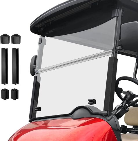 Golf Cart Foldable Windshield 3/16" (5MM) Thicken Only Fits 2008-Up EZGO RXV / Freedom RXV, Fits 1-1/4" Struts Rail Front Folding Windshield Replacement, Included Mounting Hardware - Clear in Kuwait
