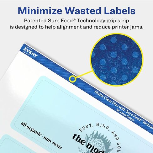 Avery Matte Clear Rectangle Labels, Sure Feed Technology, 2" x 6", 100 Matte Clear Labels, Print-to-The-Edge, Laser/Inkjet Printable in Saudi Arabia