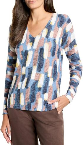 NIC+ZOE Women's Brushstrokes Waffle V-Neck Sweater in Saudi Arabia