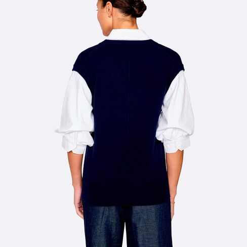 Brochu Walker The Kate Shirt Looker - سترة سترة برقبة على شكل حرف V مع قميص أبيض، وأكمام واسعة بطول الكوع، مزيج من الصوف/الكشمير (الولايات المتحدة، ألفا، X-Small، عادي، عادي، كحلي) in Saudi Arabia