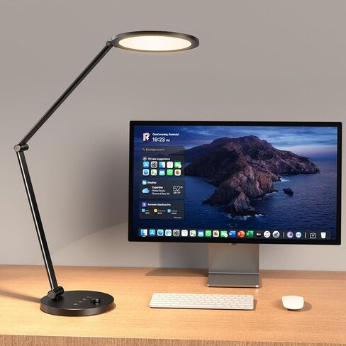 مصباح مكتب LED للمكتب المنزلي، ضوء مكتب حديث للعناية بالعين، 3 درجات حرارة ألوان 10 سطوع ضوء كمبيوتر، ضوء مكتب خافت مع وظيفة الذاكرة والمؤقت، مصباح طاولة بذراع متأرجح معدني (أبيض) in Kuwait