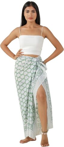 100% Cotton Sarong Coverup for Women Indian Hand Block Print Swimsuit Pareo Wrap Skirt Beach Bikini Cover Up Long (73" x 43") in Kuwait