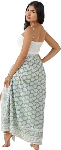 100% Cotton Sarong Coverup for Women Indian Hand Block Print Swimsuit Pareo Wrap Skirt Beach Bikini Cover Up Long (73" x 43") in Kuwait