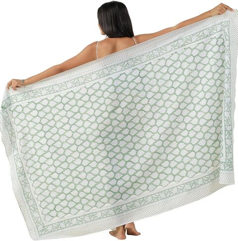 100% Cotton Sarong Coverup for Women Indian Hand Block Print Swimsuit Pareo Wrap Skirt Beach Bikini Cover Up Long (73" x 43") in Kuwait