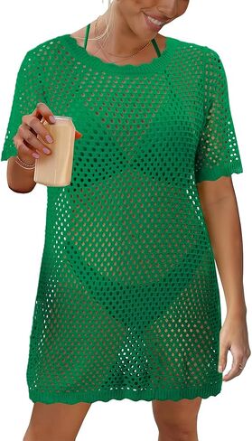 StunShow Cover Ups for Swimwear Women Crochet Beach Dress Short Sleeve Bathing Suit Summer Vacation Clothes in Saudi Arabia