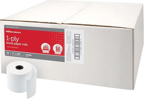 Office Depot Single-Ply Paper Rolls, 3in. x 150ft., White, Carton Of 50, 554045 in Saudi Arabia