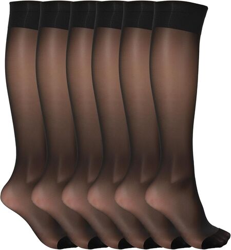 6 Pack Black Knee High Stockings, Sheer Socks Knee High Nylons Pantyhose for Women Thin Tights Panty Hose Stocking, Comfortable & Stylish Perfect for Daily Wear Reinforced Toe, 3 Pairs in Saudi Arabia