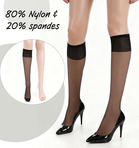6 Pack Black Knee High Stockings, Sheer Socks Knee High Nylons Pantyhose for Women Thin Tights Panty Hose Stocking, Comfortable & Stylish Perfect for Daily Wear Reinforced Toe, 3 Pairs in Saudi Arabia