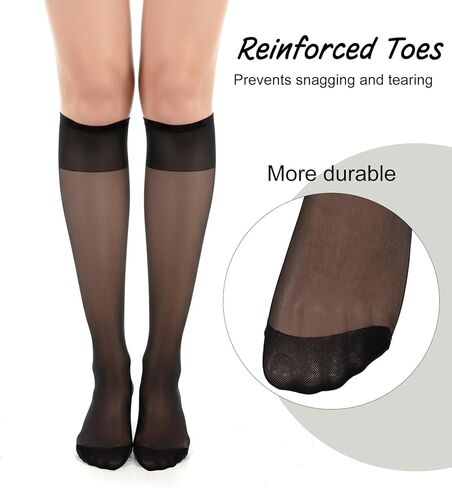 6 Pack Black Knee High Stockings, Sheer Socks Knee High Nylons Pantyhose for Women Thin Tights Panty Hose Stocking, Comfortable & Stylish Perfect for Daily Wear Reinforced Toe, 3 Pairs in Saudi Arabia