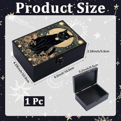 CREATCABIN Wooden Tarot Storage Boxes Witch Box Black Cat Wood Tarot Box for Cards Crystal Holder Rectangle Trinket Keepsake Box Decorative Storage Bin for Jewelry Astrology Women 4.3x6.5x2.3Inch in Kuwait