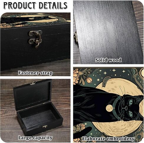 CREATCABIN Wooden Tarot Storage Boxes Witch Box Black Cat Wood Tarot Box for Cards Crystal Holder Rectangle Trinket Keepsake Box Decorative Storage Bin for Jewelry Astrology Women 4.3x6.5x2.3Inch in Kuwait