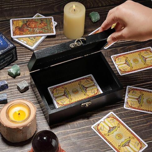 CREATCABIN Wooden Tarot Storage Boxes Witch Box Black Cat Wood Tarot Box for Cards Crystal Holder Rectangle Trinket Keepsake Box Decorative Storage Bin for Jewelry Astrology Women 4.3x6.5x2.3Inch in Kuwait