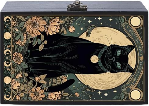 CREATCABIN Wooden Tarot Storage Boxes Witch Box Black Cat Wood Tarot Box for Cards Crystal Holder Rectangle Trinket Keepsake Box Decorative Storage Bin for Jewelry Astrology Women 4.3x6.5x2.3Inch in Kuwait