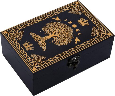 CREATCABIN Wooden Tarot Storage Boxes Witch Box Black Cat Wood Tarot Box for Cards Crystal Holder Rectangle Trinket Keepsake Box Decorative Storage Bin for Jewelry Astrology Women 4.3x6.5x2.3Inch in Kuwait