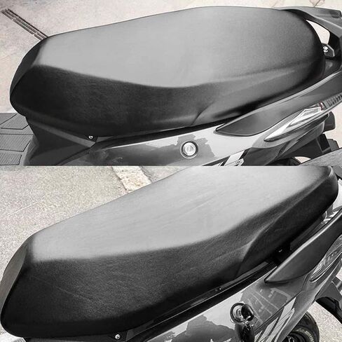 Universal Motorbike Seat Cover with Elastic, Breathable PU Leather Rain Seat Cover for Most Motorcycle Scooter Seat (Black High Stretch) in Kuwait
