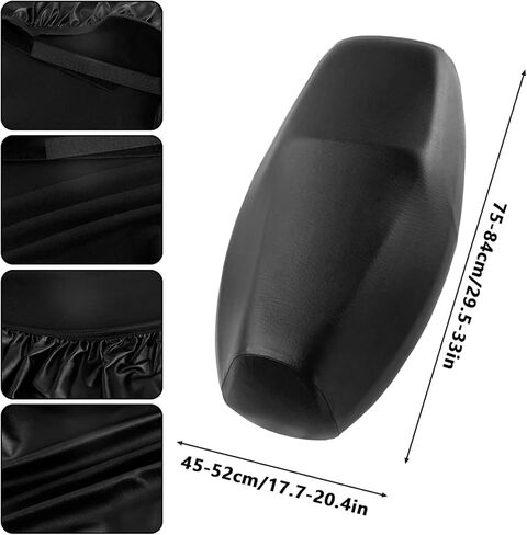 Universal Motorbike Seat Cover with Elastic, Breathable PU Leather Rain Seat Cover for Most Motorcycle Scooter Seat (Black High Stretch) in Kuwait