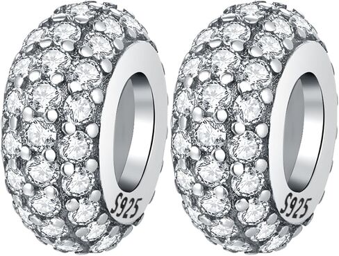 خرز سدادة فاصل للأساور والقلائد، 925 خرز من الفضة الاسترليني | زركونيا مكعب أملس وممهد (أبيض، أزرق، مطلي بالذهب عيار 18 قيراط) | سحر فاصل مضاد للانزلاق S925 مجوهرات نسائية in Kuwait