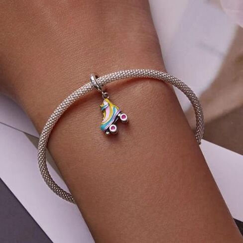 Charm Beads 925 Sterling Silver Starfish Moon Unicorn Eye Charms for Bracelets Necklace (Colorful Skates Charm) in Saudi Arabia