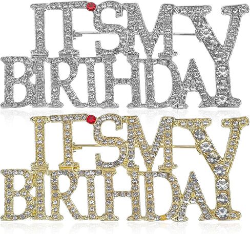 2 PCS Birthday Brooch Pins, It's My Birthday Pin for Women, Gold/Silver Rhinestone Queen Crown Brooch Pins, Shiny Lapel Celebrations Gifts Party Accessories, Buckle Brooches for Birthdays Party in Saudi Arabia