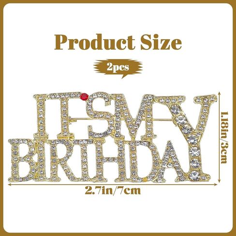 2 PCS Birthday Brooch Pins, It's My Birthday Pin for Women, Gold/Silver Rhinestone Queen Crown Brooch Pins, Shiny Lapel Celebrations Gifts Party Accessories, Buckle Brooches for Birthdays Party in Saudi Arabia