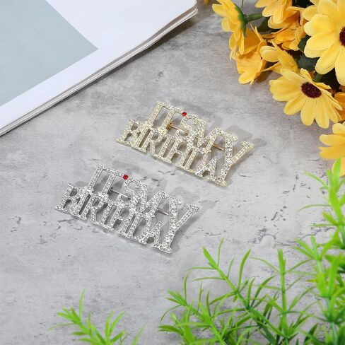 2 PCS Birthday Brooch Pins, It's My Birthday Pin for Women, Gold/Silver Rhinestone Queen Crown Brooch Pins, Shiny Lapel Celebrations Gifts Party Accessories, Buckle Brooches for Birthdays Party in Saudi Arabia