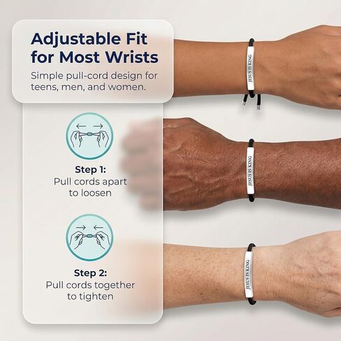 Jesus Bracelets Jesus is King Black Braided Rope Jesus Bracelet with Engraved Aluminum Plate, Baptism Gifts for Boys, Christian Gifts for Men, Unisex, Waterproof, Adjustable Design in Kuwait