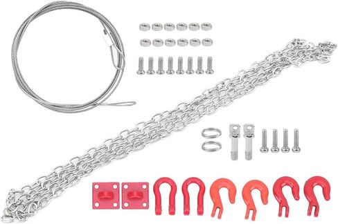 RC Tow Chain Metal Tow Rope Set, 1/10 1/24 Scale Metal Winch Accessories, Heavy Duty Off Road Trailer Hitch with Hooks for Axial SCX10 D90 RC Crawler Trailer in Saudi Arabia