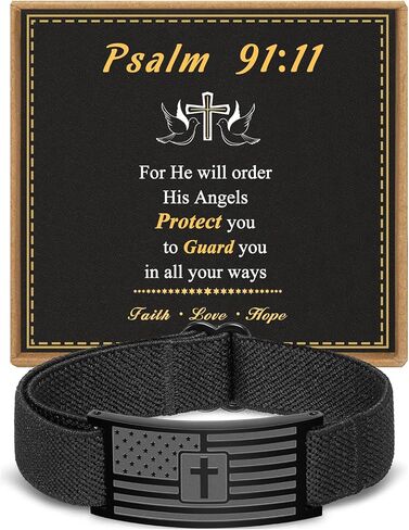 سوار متقاطع للرجال والأولاد، سوار متقاطع بعلم أمريكي أسود للرجال، مجوهرات معصم دينية مسيحية كاثوليكية، أفكار المناولة الأولى/التأكيد/هدايا المعمودية للأولاد المراهقين in Kuwait