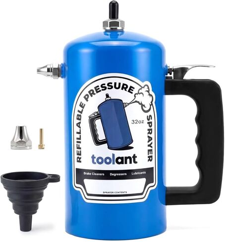 بخاخ مضغوط قابل لإعادة الملء من تولانت، علبة فولاذية، بطانة مقاومة للصدأ، صمام إبرة مقاوم للتسرب، فوهات مزدوجة 1.0/0.6 مم، يتضمن قمع، 200 رطل لكل بوصة كحد أقصى، لتنظيف الفرامل والمذيبات، أحمر in Kuwait