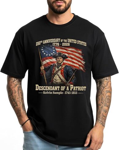 Custom Name Descendant of a Patriot Shirt – Personalized USA 250th Anniversary Shirts, America 250 Patriotic 1776-2026 Freedom Tee, American Veteran Heritage Gift in Saudi Arabia