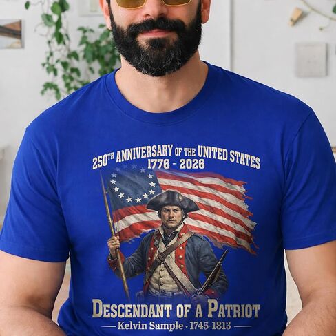 Custom Name Descendant of a Patriot Shirt – Personalized USA 250th Anniversary Shirts, America 250 Patriotic 1776-2026 Freedom Tee, American Veteran Heritage Gift in Saudi Arabia
