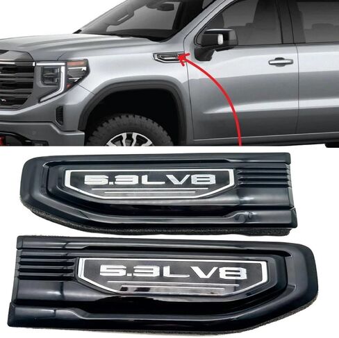 2 Pack 5.3L V8 Vent Emblems Driver Passenger Badge Nameplate Kit Compatible with 2019-2025 GMC Sierra GM 86532087 84926563 (Black Chrome) in Saudi Arabia